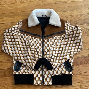 MOTHER Satin Bomber Jacket with Faux Sherpa Collar